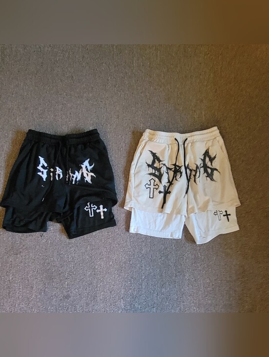 Other - Men's Size XS Bundle of 2 Graphic Shorts with Liner Y2K Cross 2 in 1 Gym Shorts